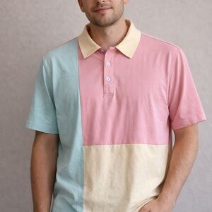 Pastel Colourblock Polo Shirt – Pink Blue Cream Retro Style